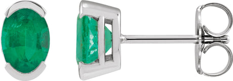 14K Gold Oval Lab-Grown Emerald Half-Bezel Solitaire Stud Earrings - White Gold