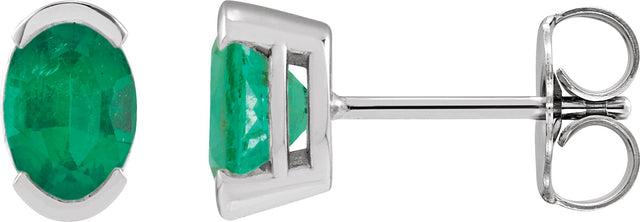 Platinum Oval Lab-Grown Emerald Half-Bezel Solitaire Stud Earrings
