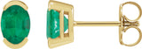 14K Gold Oval Lab-Grown Emerald Half-Bezel Solitaire Stud Earrings - Yellow Gold