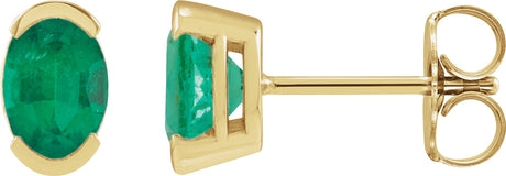 14K Gold Oval Lab-Grown Emerald Half-Bezel Solitaire Stud Earrings - Yellow Gold