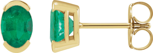 14K Gold Oval Lab-Grown Emerald Half-Bezel Solitaire Stud Earrings - Yellow Gold