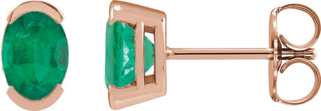 14K Gold Oval Lab-Grown Emerald Half-Bezel Solitaire Stud Earrings - Rose Gold