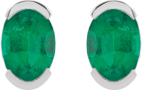Platinum Oval Lab-Grown Emerald Half-Bezel Solitaire Stud Earrings - view 2