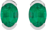 14K Gold Oval Lab-Grown Emerald Half-Bezel Solitaire Stud Earrings - White Gold - view 2