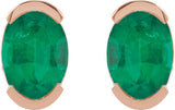 14K Gold Oval Lab-Grown Emerald Half-Bezel Solitaire Stud Earrings - Rose Gold - view 2