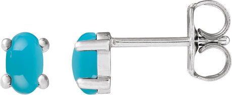 Platinum Natural Turquoise Oval 4-Prong Cabochon Earrings