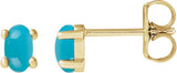 14K Gold Natural Turquoise Oval 4-Prong Cabochon Earrings - Yellow Gold