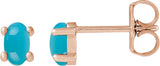 14K Gold Natural Turquoise Oval 4-Prong Cabochon Earrings - Rose Gold