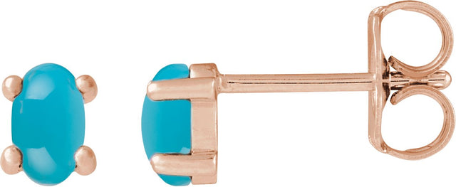 14K Gold Natural Turquoise Oval 4-Prong Cabochon Earrings - Rose Gold
