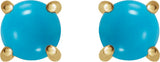 14K Gold Natural Turquoise Round 4-Prong Cabochon Earrings - Yellow Gold - view 2