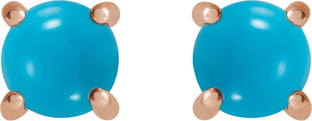 14K Gold Natural Turquoise Round 4-Prong Cabochon Earrings - Rose Gold - view 2