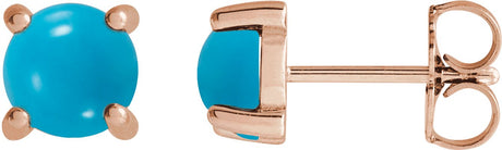 14K Gold Natural Turquoise Round 4-Prong Cabochon Earrings - Rose Gold