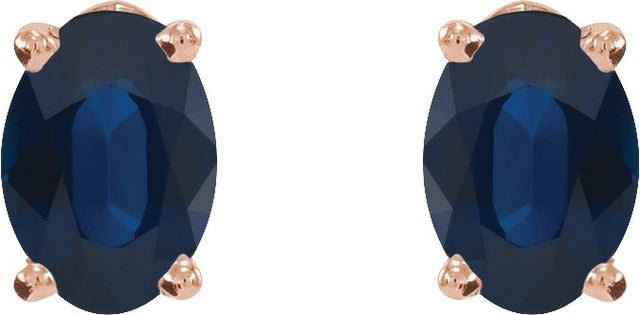 14K Gold Natural Blue Sapphire Oval 4-Prong Lightweight Stud Earrings - Rose Gold - view 5