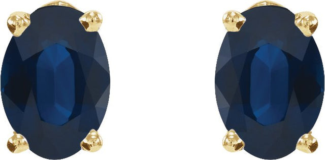 14K Gold Lab-Grown Blue Sapphire Oval 4-Prong Lightweight Stud Earrings - Yellow Gold - view 4