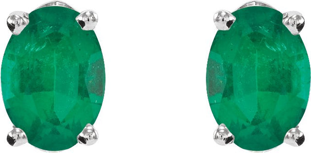 Platinum Lab-Grown Emerald Oval 4-Prong Lightweight Stud Earrings - view 5