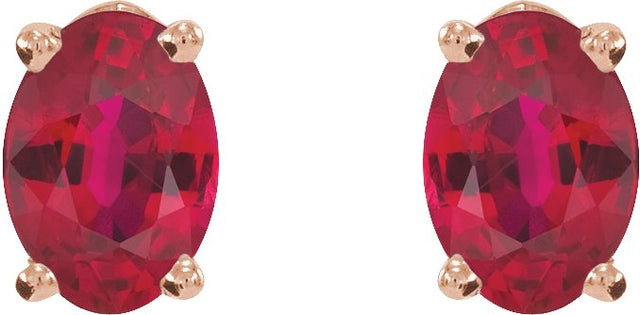 14K Gold Lab-Grown Ruby Oval 4-Prong Lightweight Stud Earrings - Rose Gold - view 5