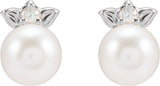 Platinum Cultured Akoya Pearl & Natural Diamond Floral Pearl Earrings - view 2