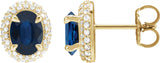 14K Gold Lab-Grown Blue Sapphire & Lab-Grown Diamond Oval 4-Claw Prong Pre-Notched Halo-Style Earrings - Yellow Gold