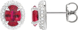 14K Gold Lab-Grown Ruby & Lab-Grown Diamond Oval 4-Claw Prong Pre-Notched Halo-Style Earrings - White Gold