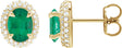 14K Gold Natural Emerald & Natural Diamond Oval 4-Claw Prong Pre-Notched Halo-Style Earrings - Yellow Gold