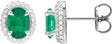 14K Gold Lab-Grown Emerald & Lab-Grown Diamond Oval 4-Claw Prong Pre-Notched Halo-Style Earrings - White Gold