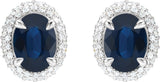 14K Gold Lab-Grown Blue Sapphire & Lab-Grown Diamond Oval 4-Claw Prong Pre-Notched Halo-Style Earrings - White Gold - view 2