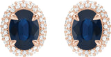 14K Gold Natural Blue Sapphire & Natural Diamond Oval 4-Claw Prong Pre-Notched Halo-Style Earrings - Rose Gold - view 2