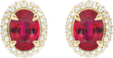14K Gold Lab-Grown Ruby & Lab-Grown Diamond Oval 4-Claw Prong Pre-Notched Halo-Style Earrings - Yellow Gold - view 2