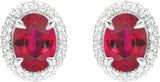 14K Gold Lab-Grown Ruby & Lab-Grown Diamond Oval 4-Claw Prong Pre-Notched Halo-Style Earrings - White Gold - view 2
