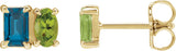 14K Gold Emerald Natural London Blue Topaz & Natural Peridot Two-Stone Stud Earrings - Yellow Gold