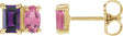 14K Gold Emerald Natural Amethyst & Natural Pink Tourmaline Two-Stone Stud Earrings - Yellow Gold