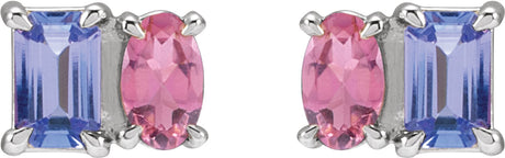 Platinum Emerald Natural Tanzanite & Natural Pink Tourmaline Two-Stone Stud Earrings - view 2