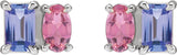 14K Gold Emerald Natural Tanzanite & Natural Pink Tourmaline Two-Stone Stud Earrings - White Gold - view 2