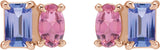 14K Gold Emerald Natural Tanzanite & Natural Pink Tourmaline Two-Stone Stud Earrings - Rose Gold - view 2