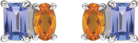 Platinum Emerald Natural Tanzanite & Natural Citrine Two-Stone Stud Earrings - view 2