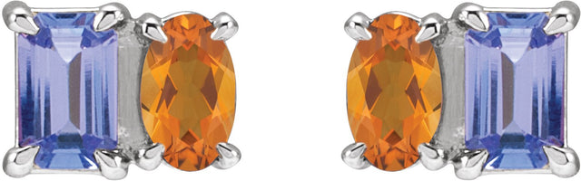 Platinum Emerald Natural Tanzanite & Natural Citrine Two-Stone Stud Earrings - view 2