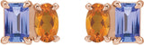 14K Gold Emerald Natural Tanzanite & Natural Citrine Two-Stone Stud Earrings - Rose Gold - view 2