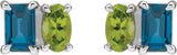 Platinum Emerald Natural London Blue Topaz & Natural Peridot Two-Stone Stud Earrings - view 2