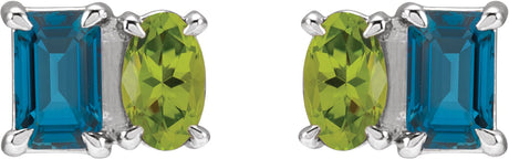 Platinum Emerald Natural London Blue Topaz & Natural Peridot Two-Stone Stud Earrings - view 2