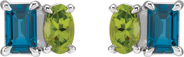 Platinum Emerald Natural London Blue Topaz & Natural Peridot Two-Stone Stud Earrings - view 2