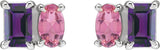 Platinum Emerald Natural Amethyst & Natural Pink Tourmaline Two-Stone Stud Earrings - view 2
