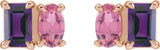 14K Gold Emerald Natural Amethyst & Natural Pink Tourmaline Two-Stone Stud Earrings - Rose Gold - view 2