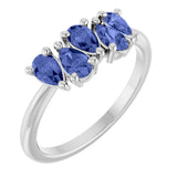 14K Gold Pear Natural Tanzanite Five-Stone Ring - White Gold