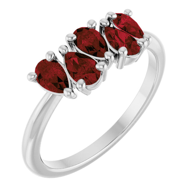 Platinum Pear Natural Mozambique Garnet Five-Stone Ring