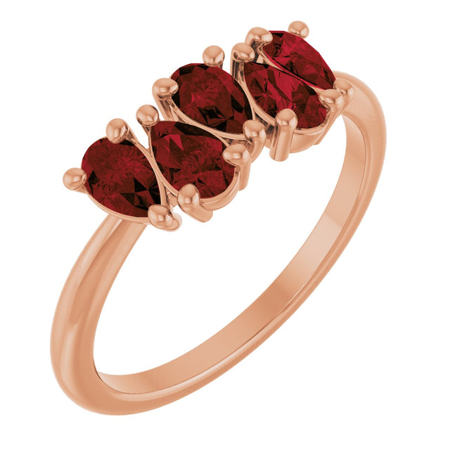 14K Gold Pear Natural Mozambique Garnet Five-Stone Ring - Rose Gold