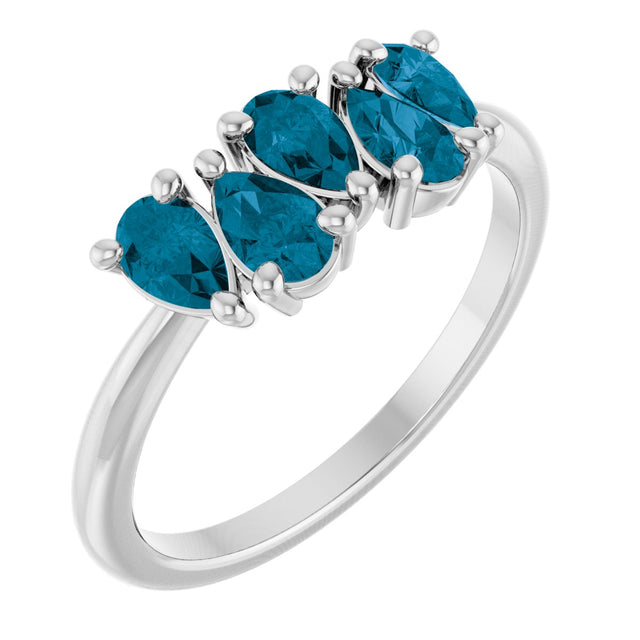 14K Gold Pear Natural London Blue Topaz Five-Stone Ring - White Gold