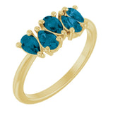 14K Gold Pear Natural London Blue Topaz Five-Stone Ring - Yellow Gold