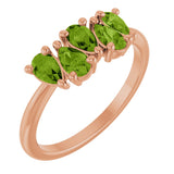 14K Gold Pear Natural Peridot Five-Stone Ring - Rose Gold