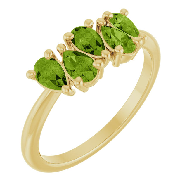 14K Gold Pear Natural Peridot Five-Stone Ring - Yellow Gold