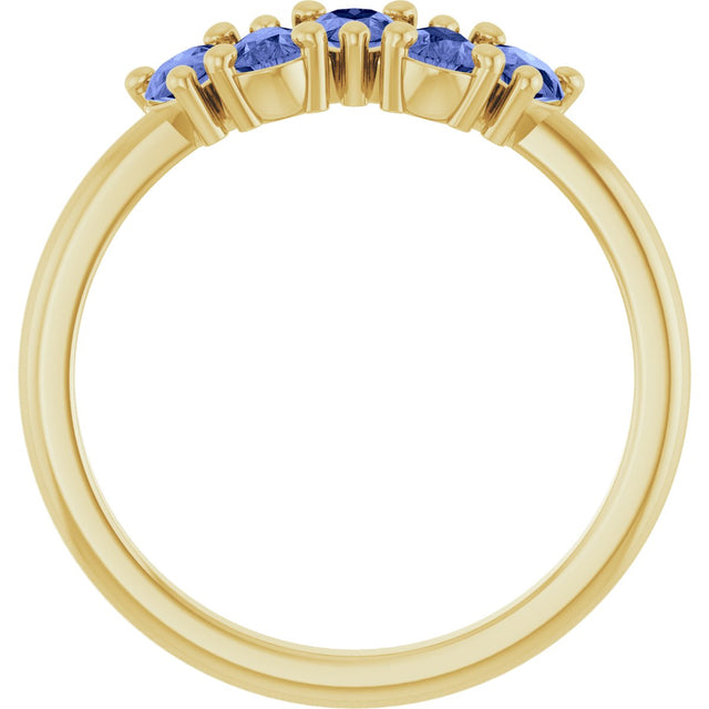 14K Gold Pear Natural Tanzanite Five-Stone Ring - Yellow Gold - view 2